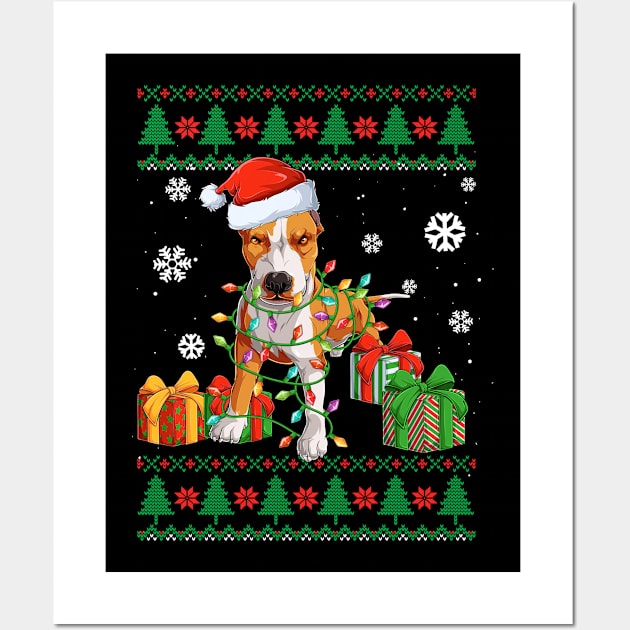 Funny Dog lover Cute Pitbull Santa hat Ugly Christmas Sweater Wall Art by TeeBlade